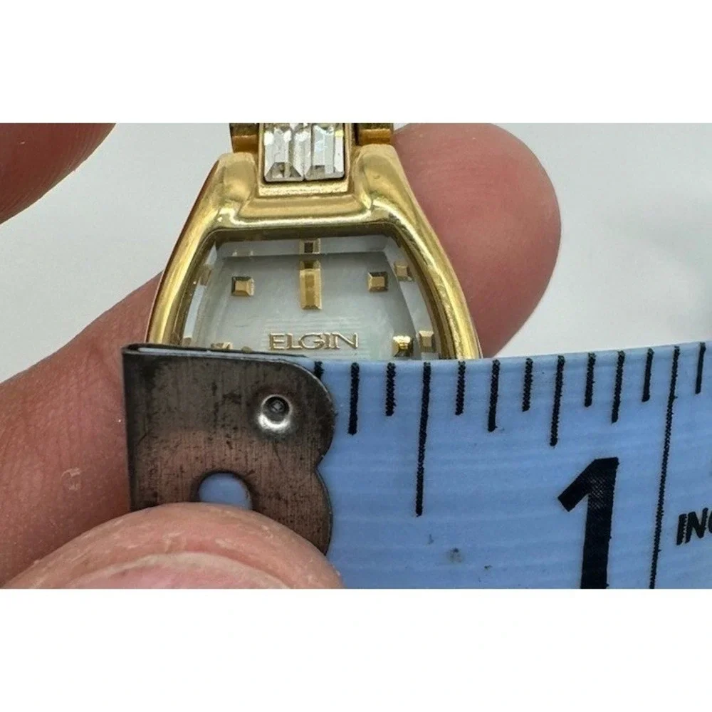 Elgin Womens Gold Tone Mother of Pearl Dial Crystal Watch EG193N VC11
